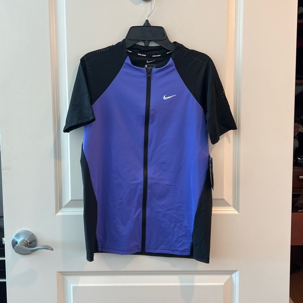 Nike Swim Activewear Top Women's S Purple Zip Hydroguard Swoosh Logo Graphic NWT - Picture 2 of 13